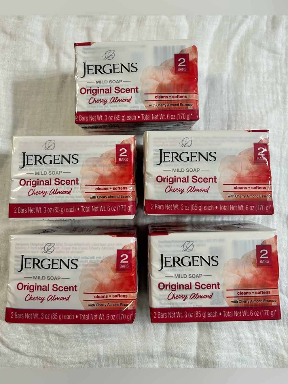 New! 10 Bars Jergens Cherry Almond Bar Soap Original Scent 3 oz Each Bar